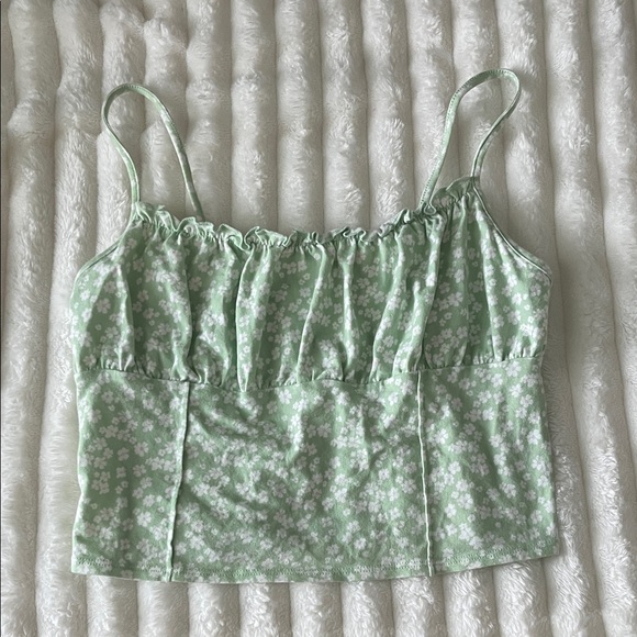 PacSun Light Green Floral Crop Top - Picture 1 of 5